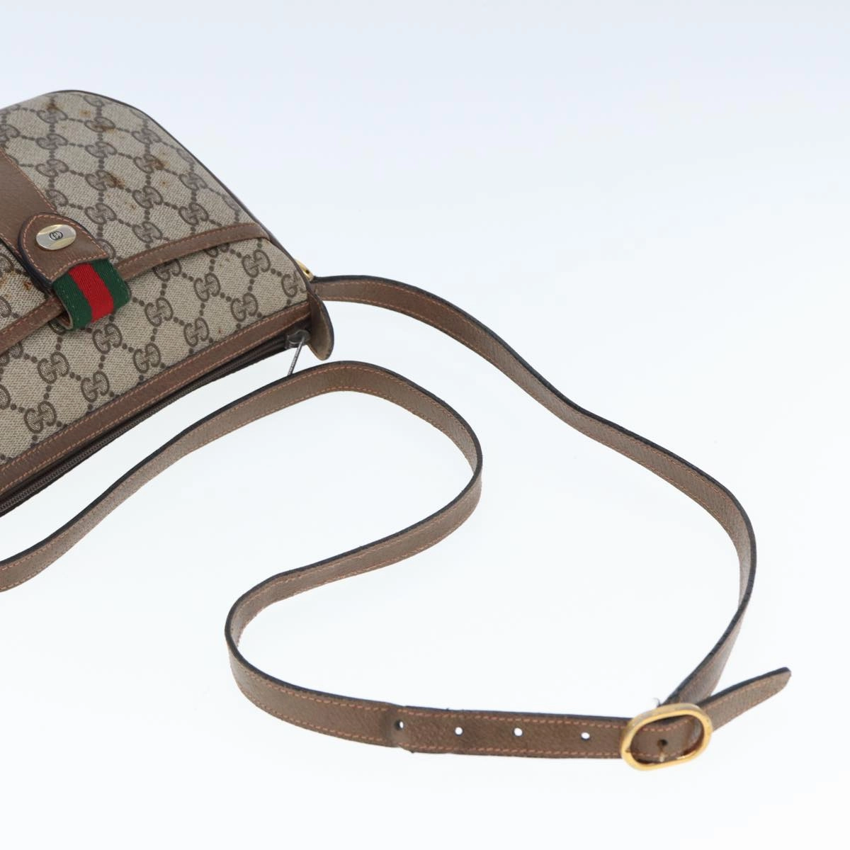 GUCCI GG Supreme Web Sherry Line Shoulder Bag PVC Leather Beige Brown