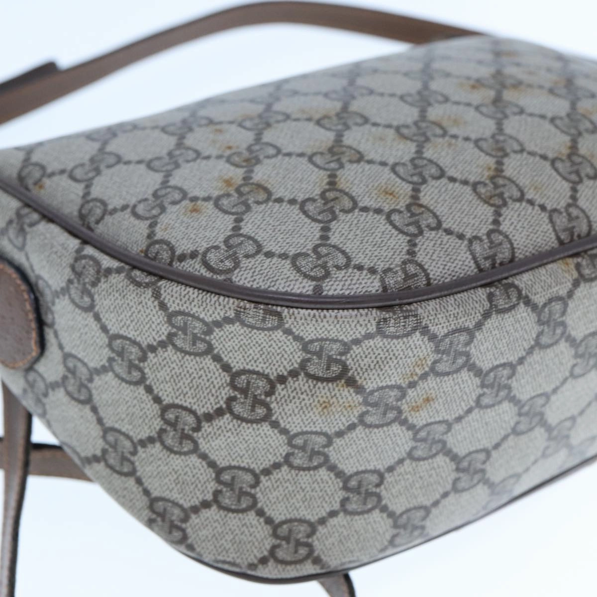 GUCCI GG Supreme Web Sherry Line Shoulder Bag PVC Leather Beige Brown