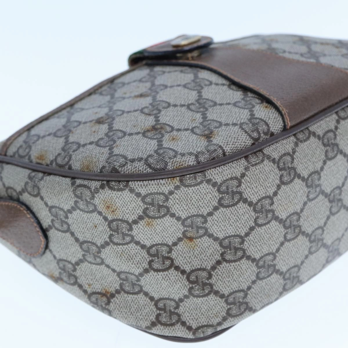GUCCI GG Supreme Web Sherry Line Shoulder Bag PVC Leather Beige Brown