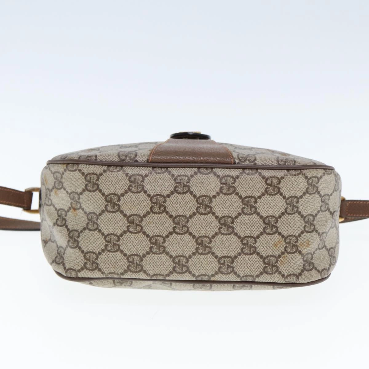 GUCCI GG Supreme Web Sherry Line Shoulder Bag PVC Leather Beige Brown