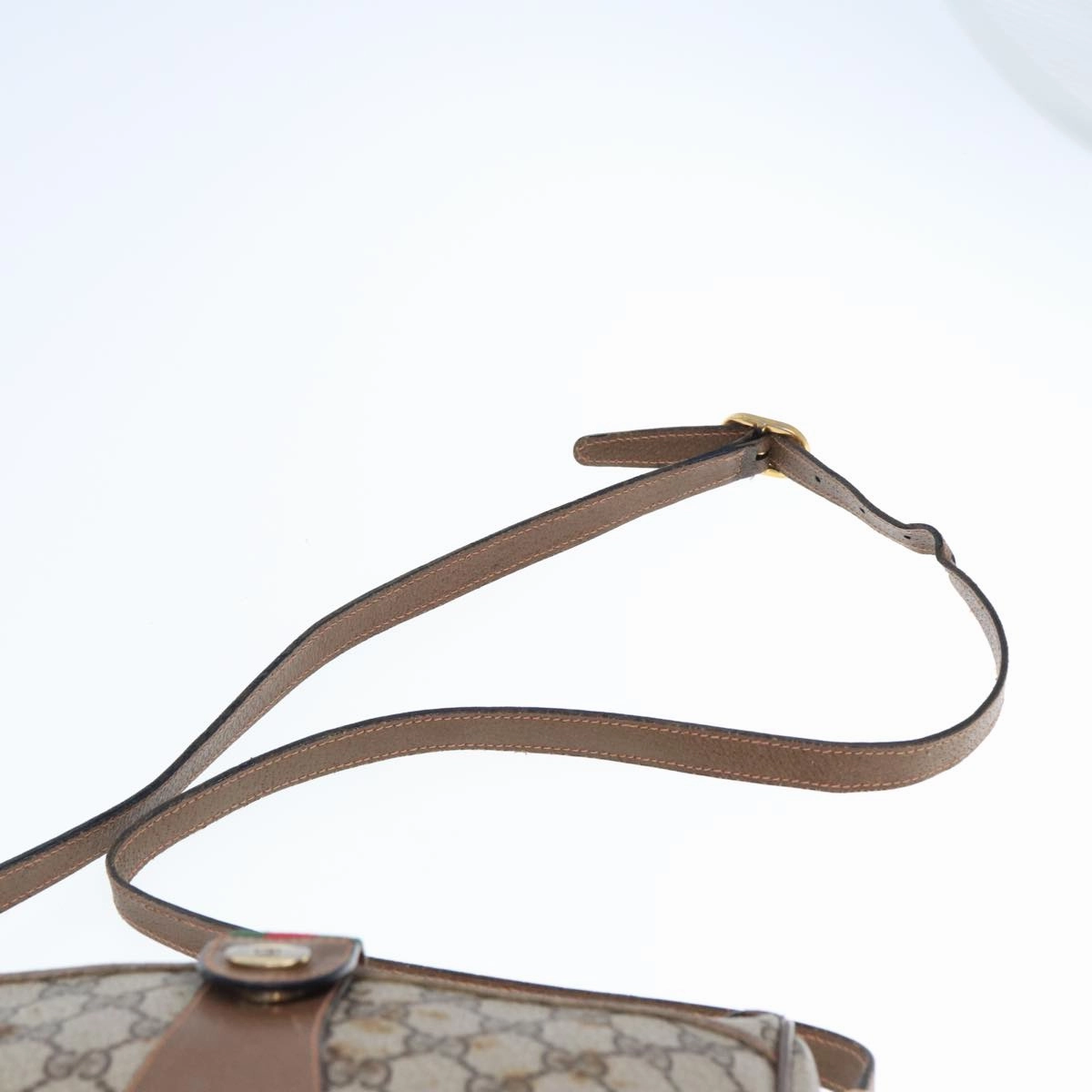 GUCCI GG Supreme Web Sherry Line Shoulder Bag PVC Leather Beige Brown