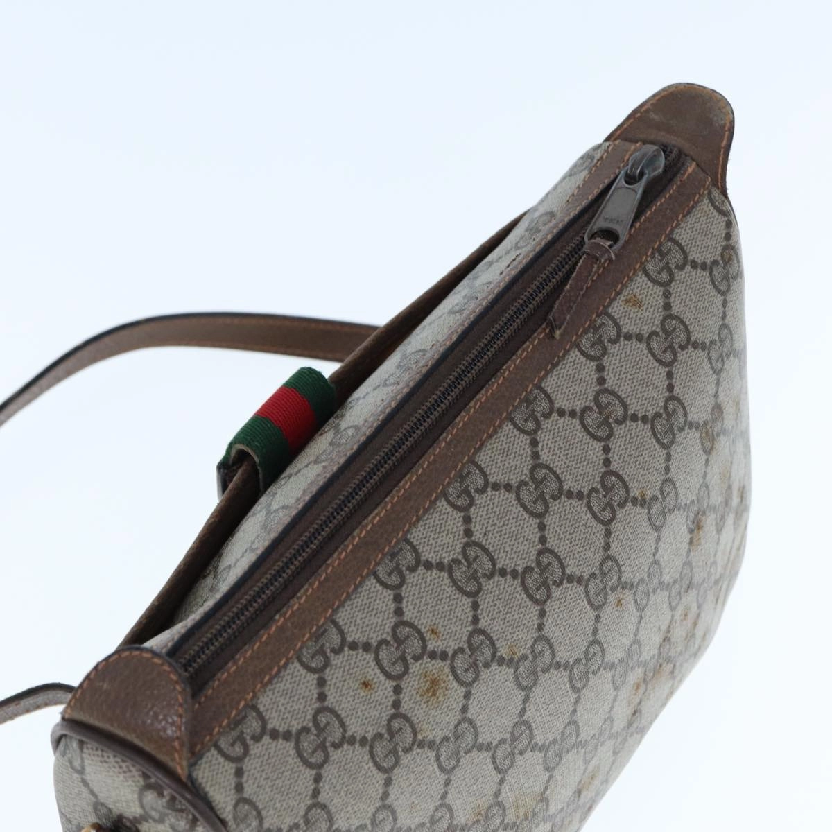 GUCCI GG Supreme Web Sherry Line Shoulder Bag PVC Leather Beige Brown