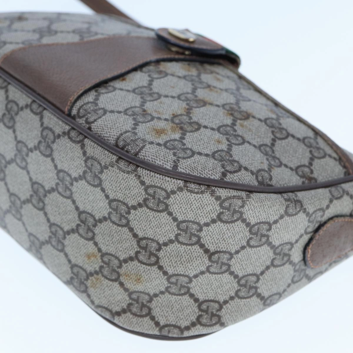 GUCCI GG Supreme Web Sherry Line Shoulder Bag PVC Leather Beige Brown