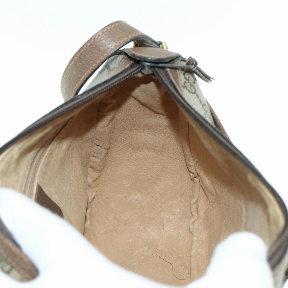 GUCCI GG Supreme Web Sherry Line Shoulder Bag PVC Leather Beige Brown