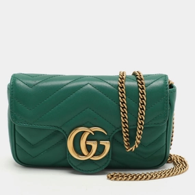 Gucci Green Quilted Leather Gg Marmont Super Mini Shoulder Bag