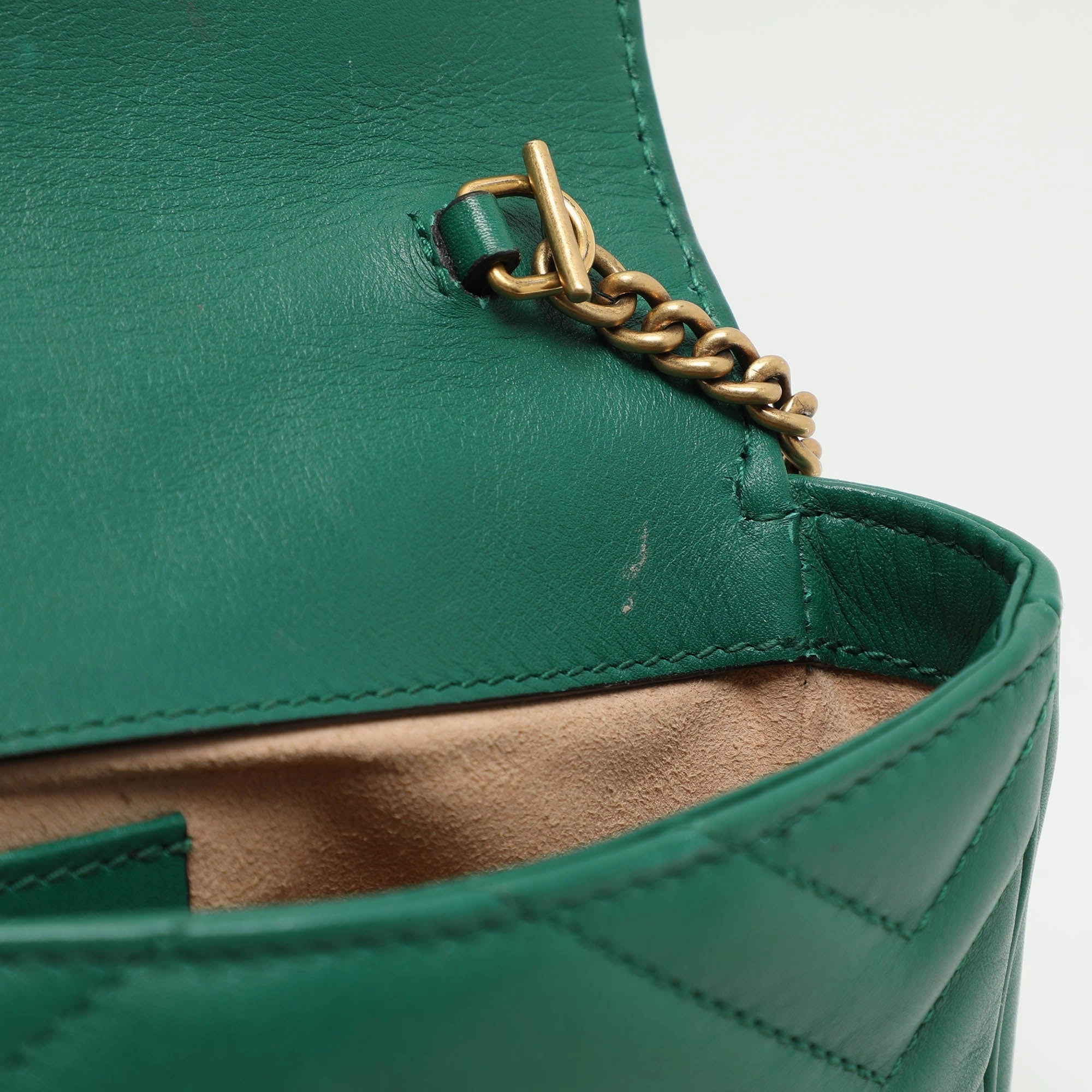 Gucci Green Quilted Leather Gg Marmont Super Mini Shoulder Bag