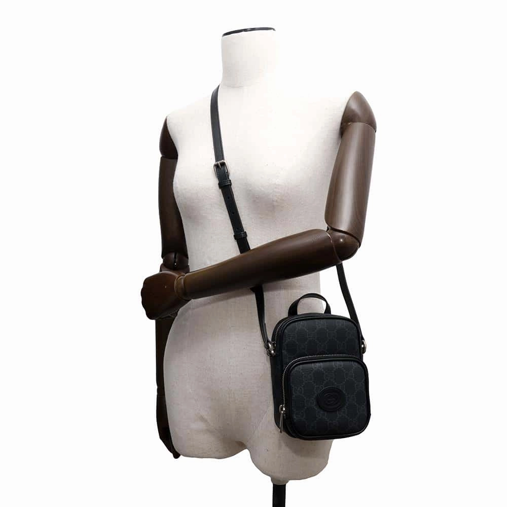 GUCCI Interlocking G Mini Shoulder Bag Black672952 GG Supreme Leather