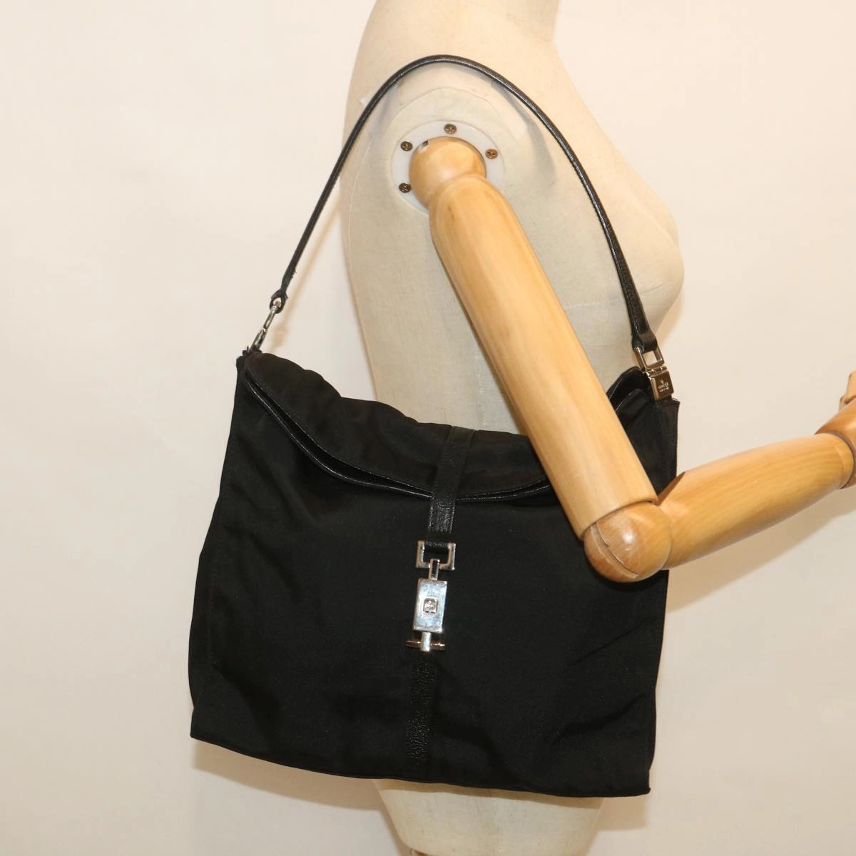 GUCCI Jackie Shoulder Bag Nylon Canvas Black 001 3355  ep1965