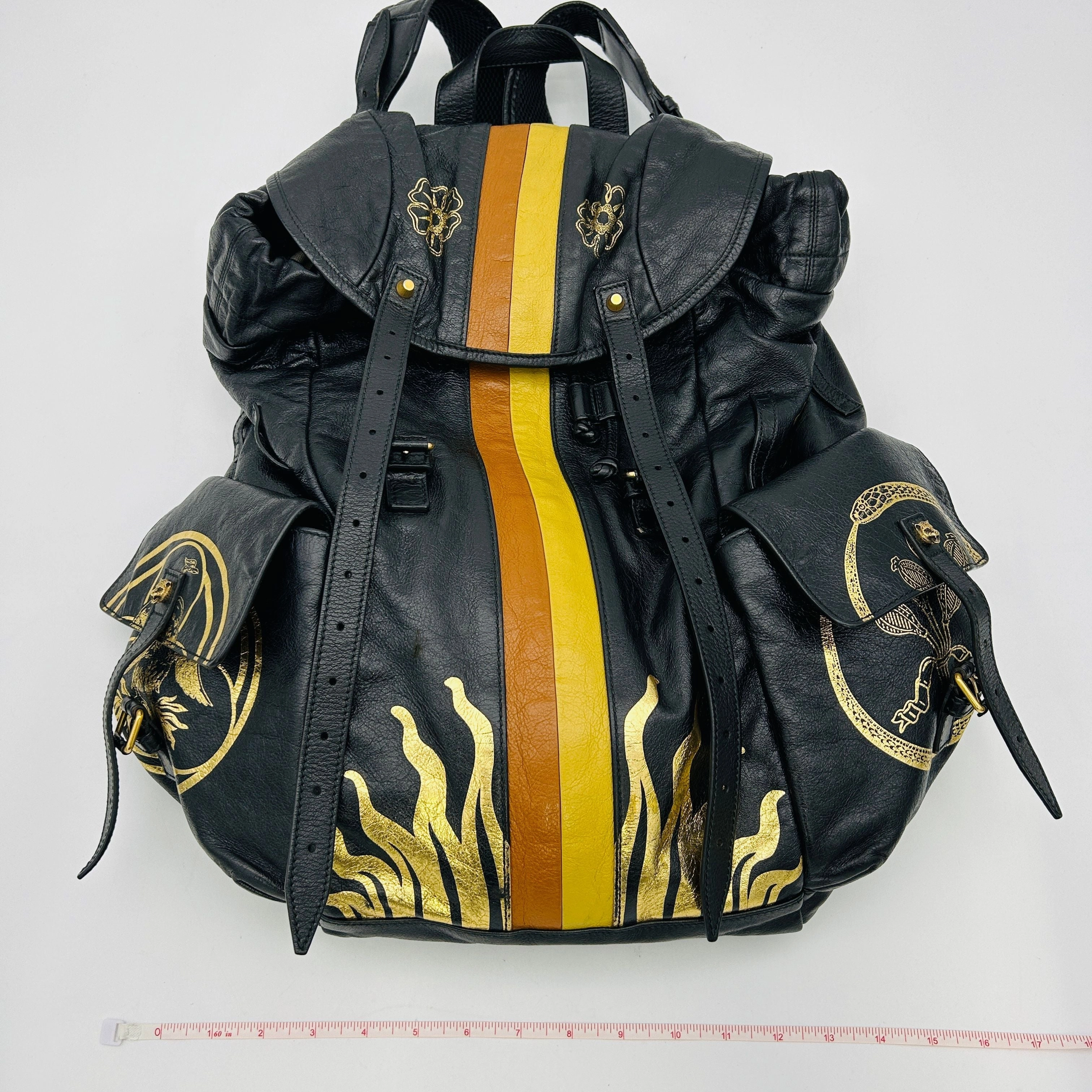 Gucci Leather Backpack With Metallic Prints In Gold  LA33162