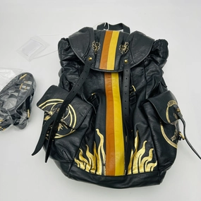 Gucci Leather Backpack With Metallic Prints In Gold  LA33162