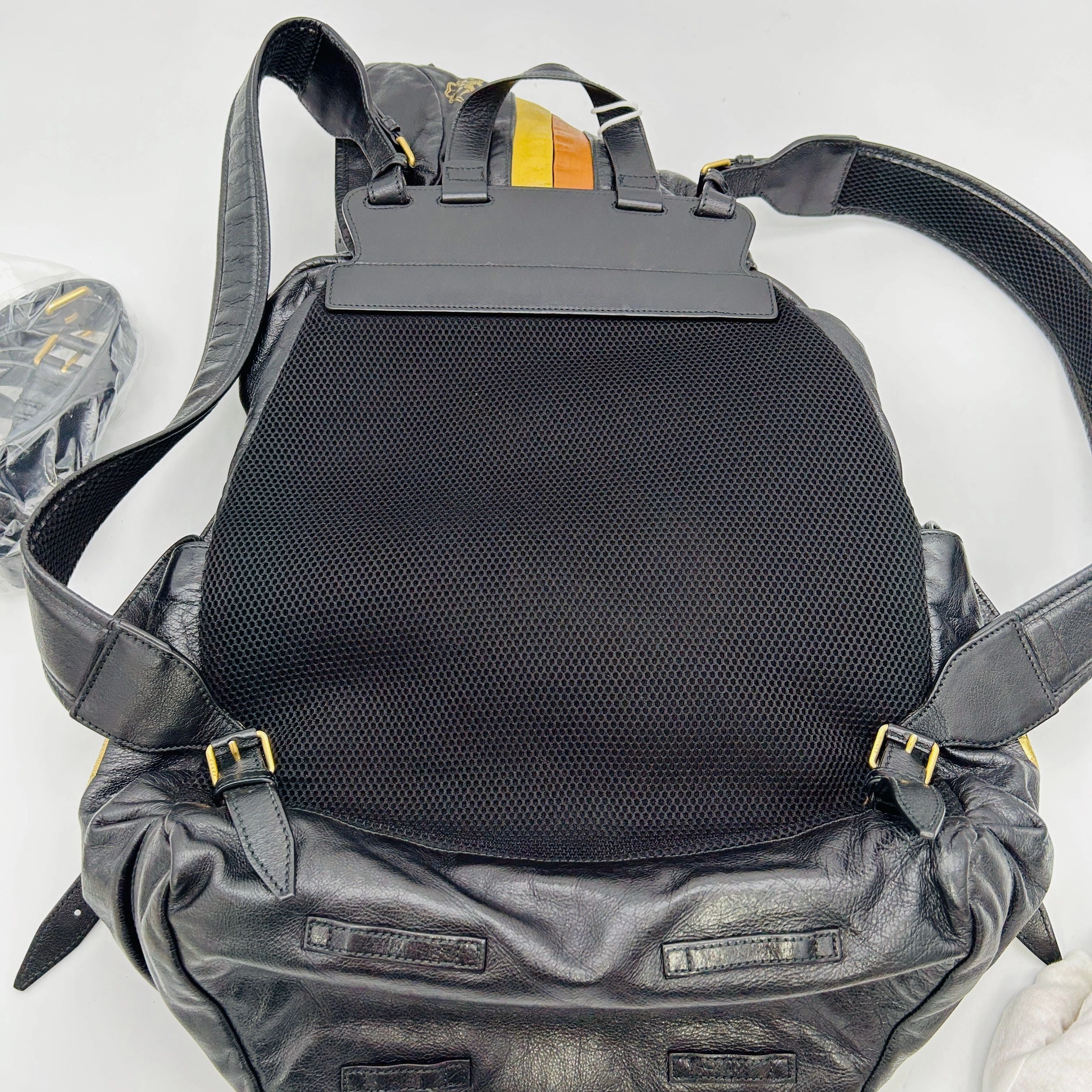 Gucci Leather Backpack With Metallic Prints In Gold  LA33162