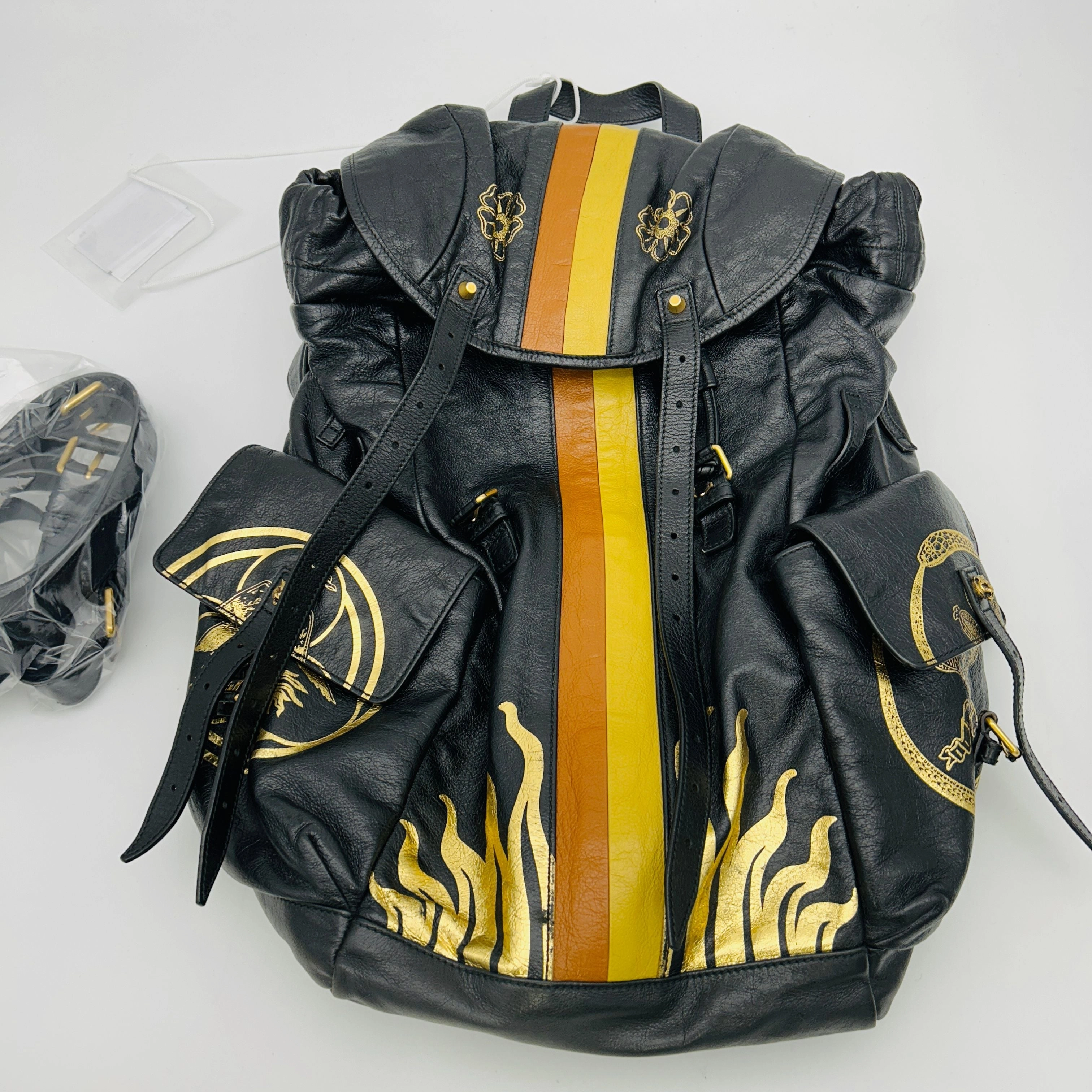 Gucci Leather Backpack With Metallic Prints In Gold  LA33162