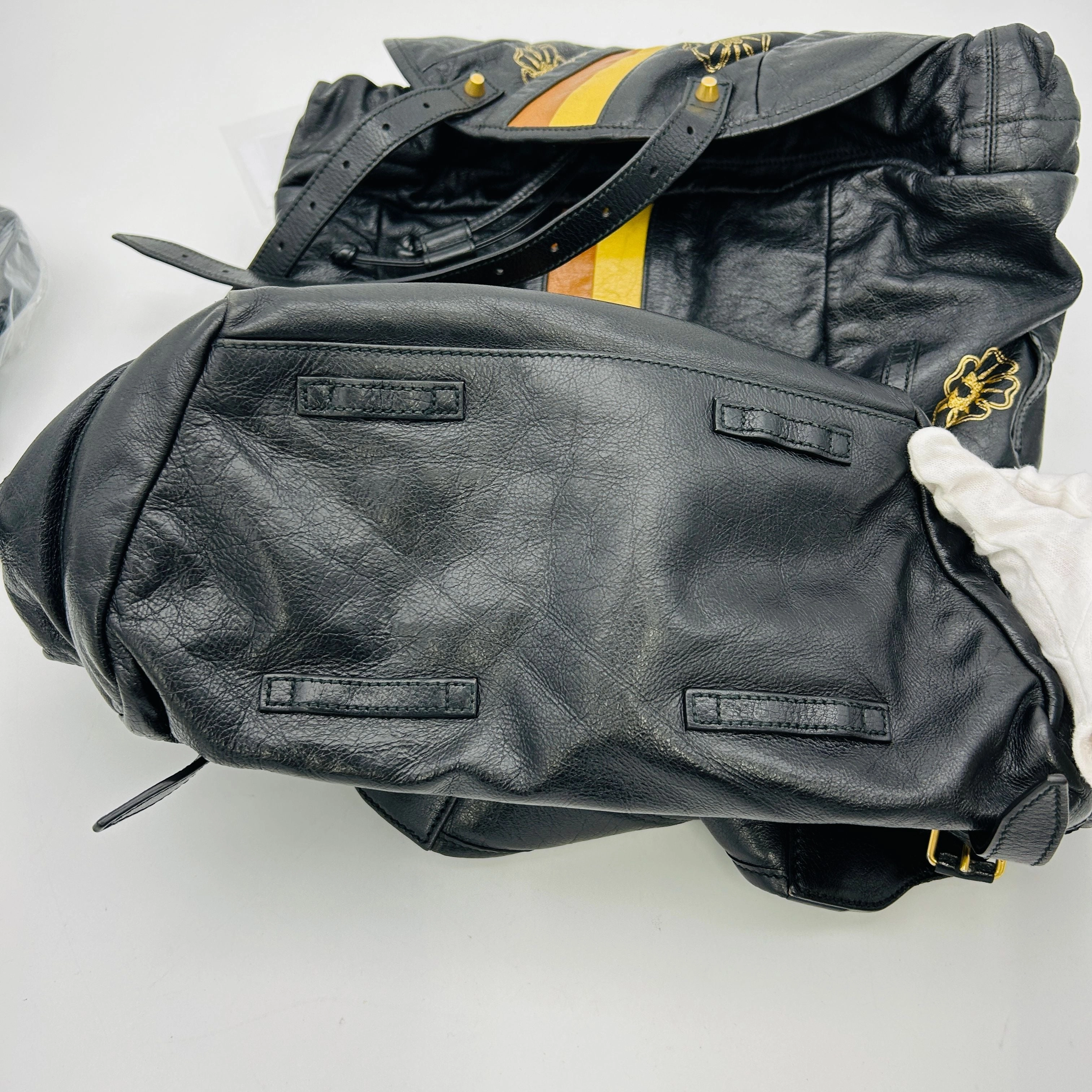 Gucci Leather Backpack With Metallic Prints In Gold  LA33162