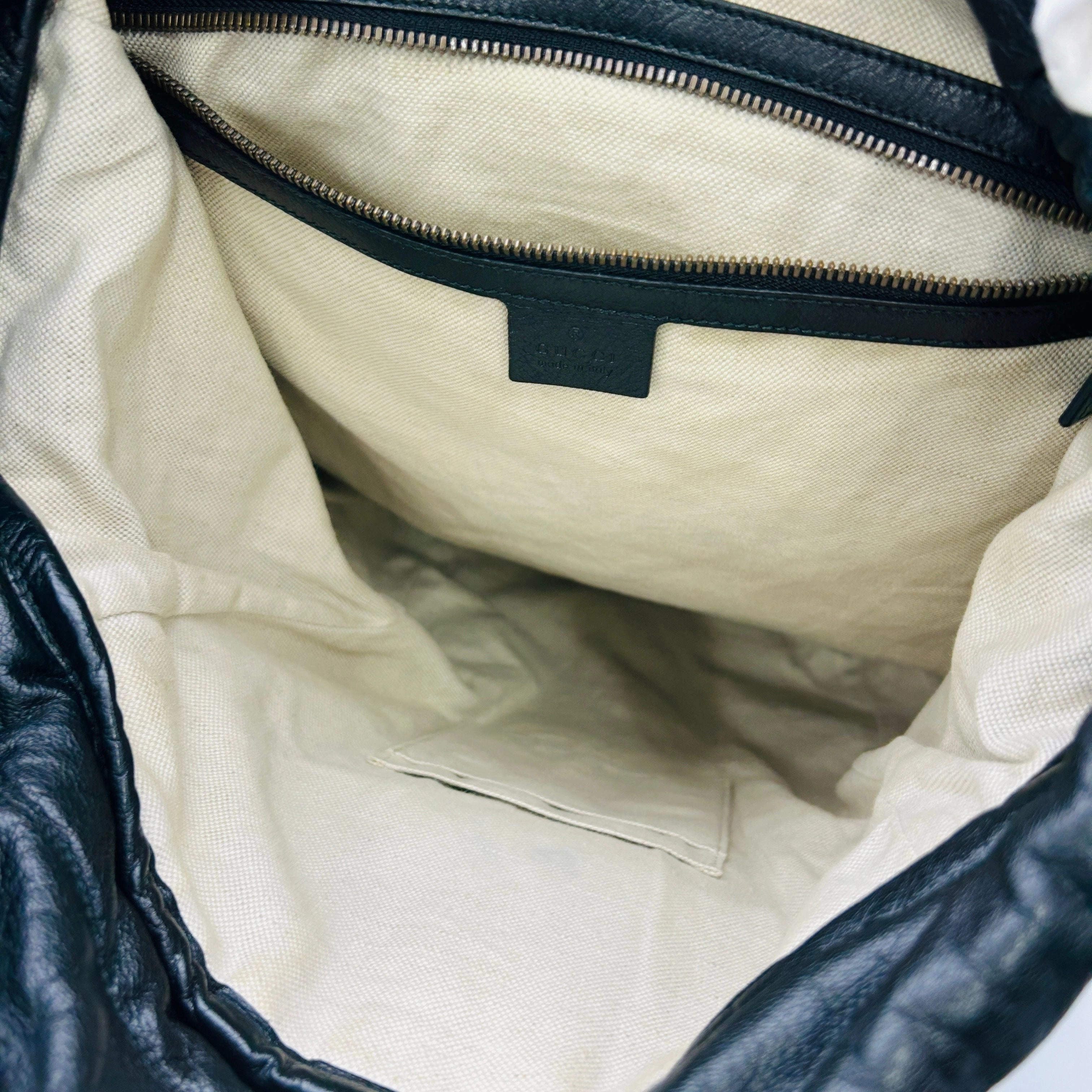 Gucci Leather Backpack With Metallic Prints In Gold  LA33162