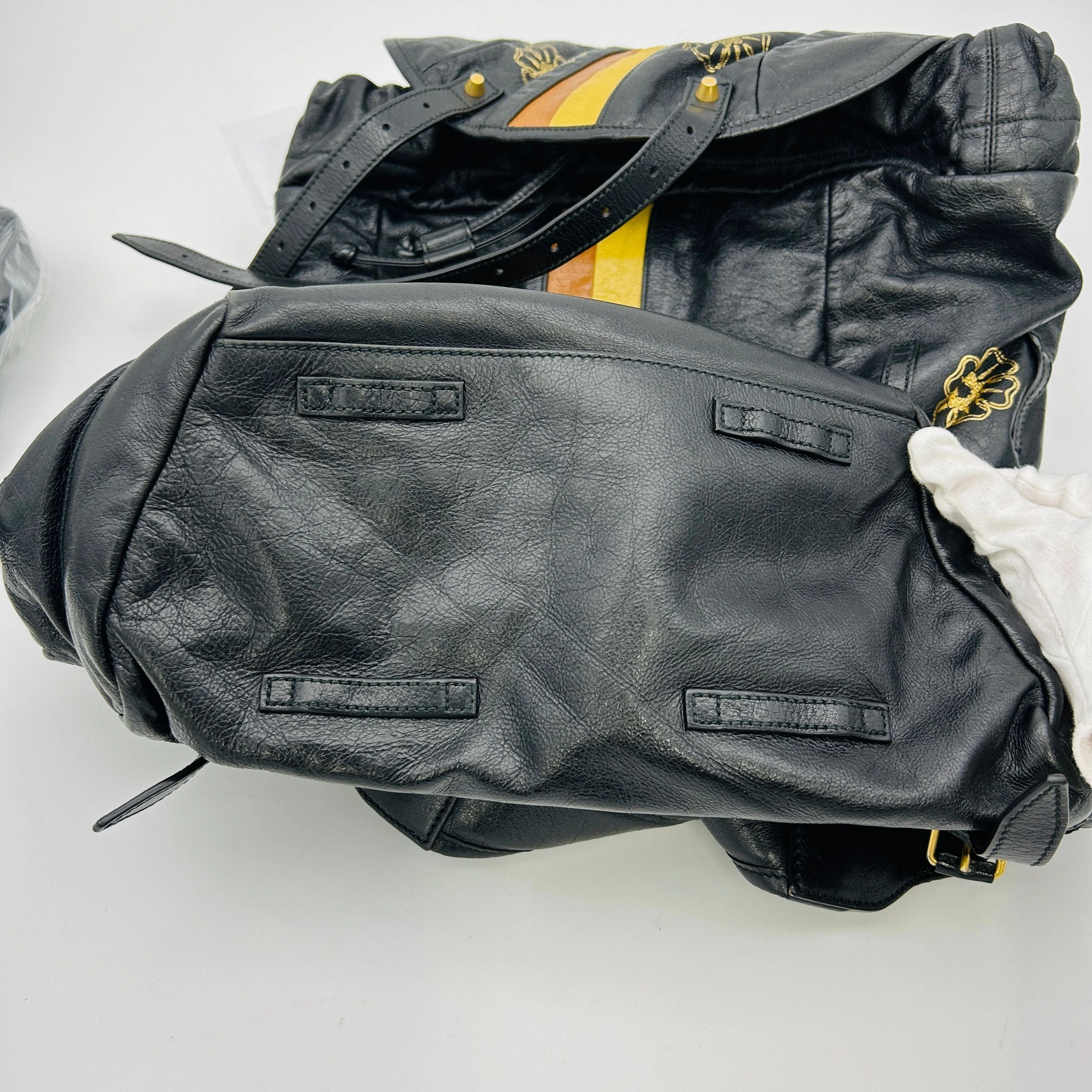 Gucci Leather Backpack With Metallic Prints In Gold  LA33162