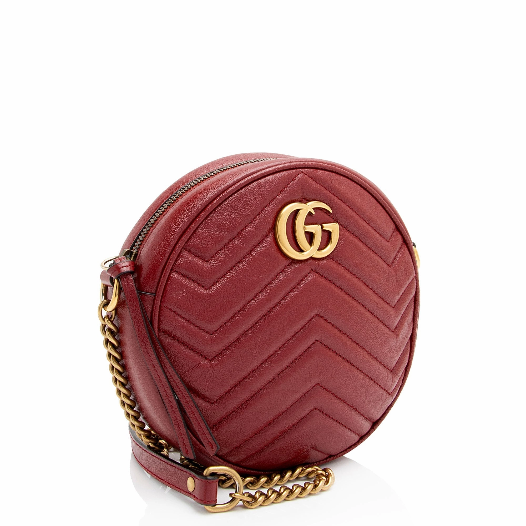 Gucci Matelasse Leather GG Marmont Round Mini Shoulder Bag (SHF-yCEFTL)