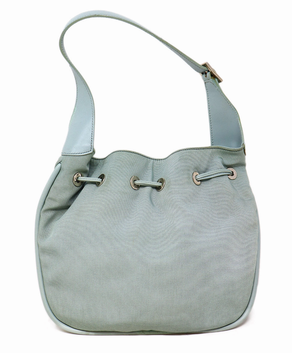 Gucci Mint Green Canvas & Leather Shoulder Bag