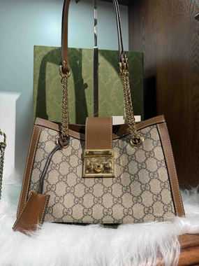 Gucci Padlock GG Supreme Canvas Beige Brown Shoulder Bag