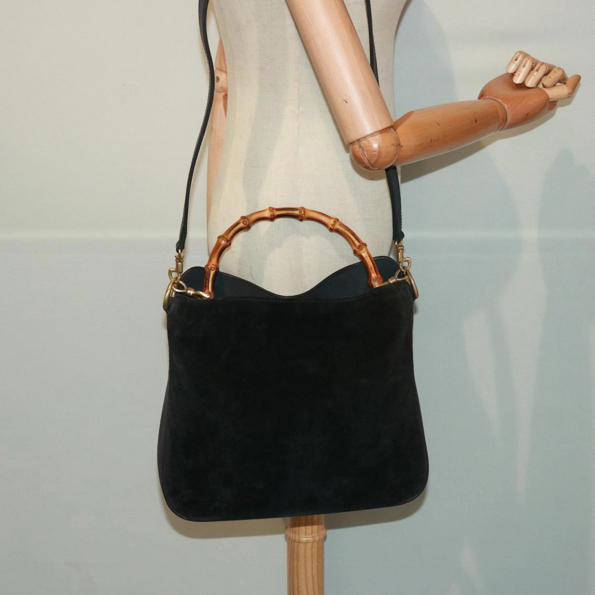GUCCI Shoulder Bag Leather Suede 2way Black 001 2058 1638 0  78087