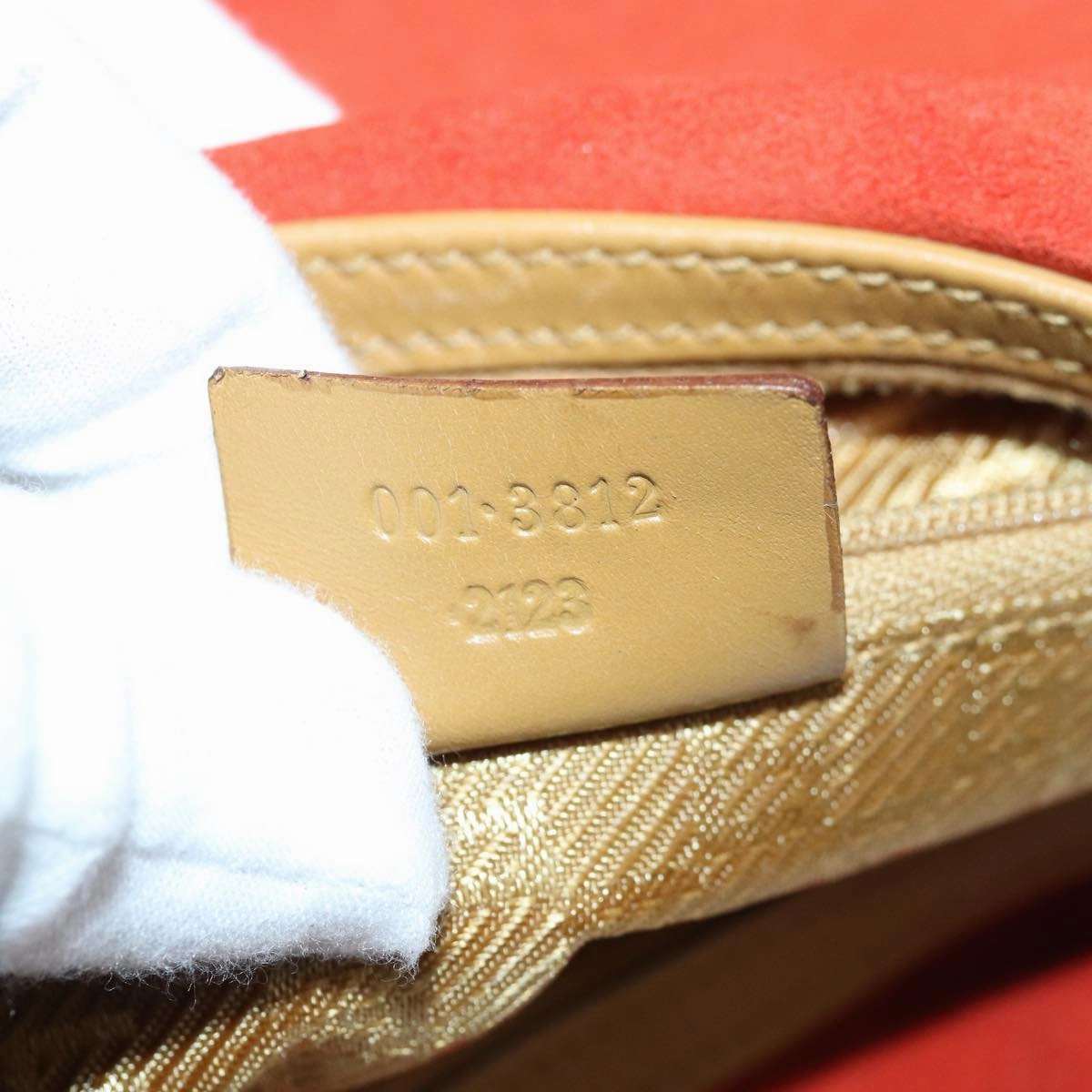 GUCCI Shoulder Bag Suede Red Gold 001 3812 2123  85865