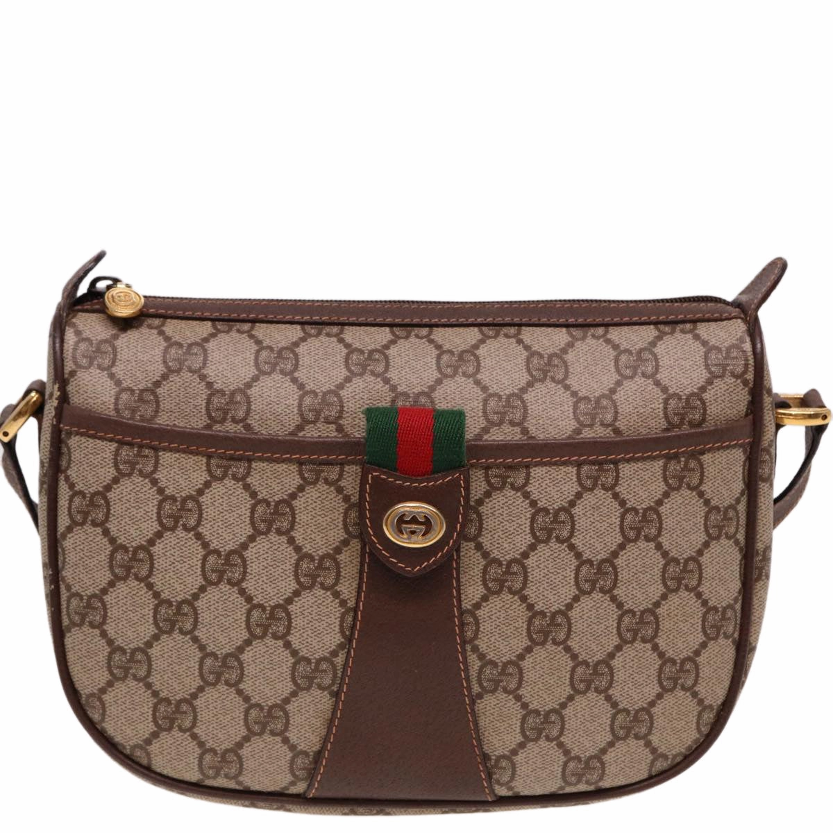 GUCCI Web Sherry Line GG Supreme Shoulder Bag Red Beige 89 02 032  13114