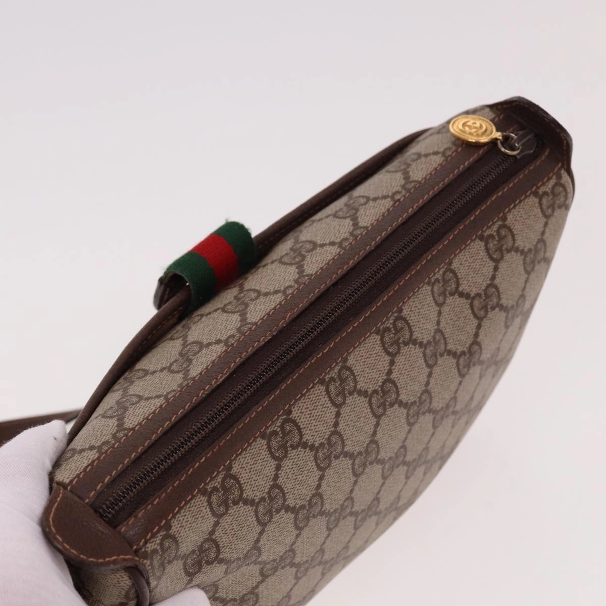 GUCCI Web Sherry Line GG Supreme Shoulder Bag Red Beige 89 02 032  13114