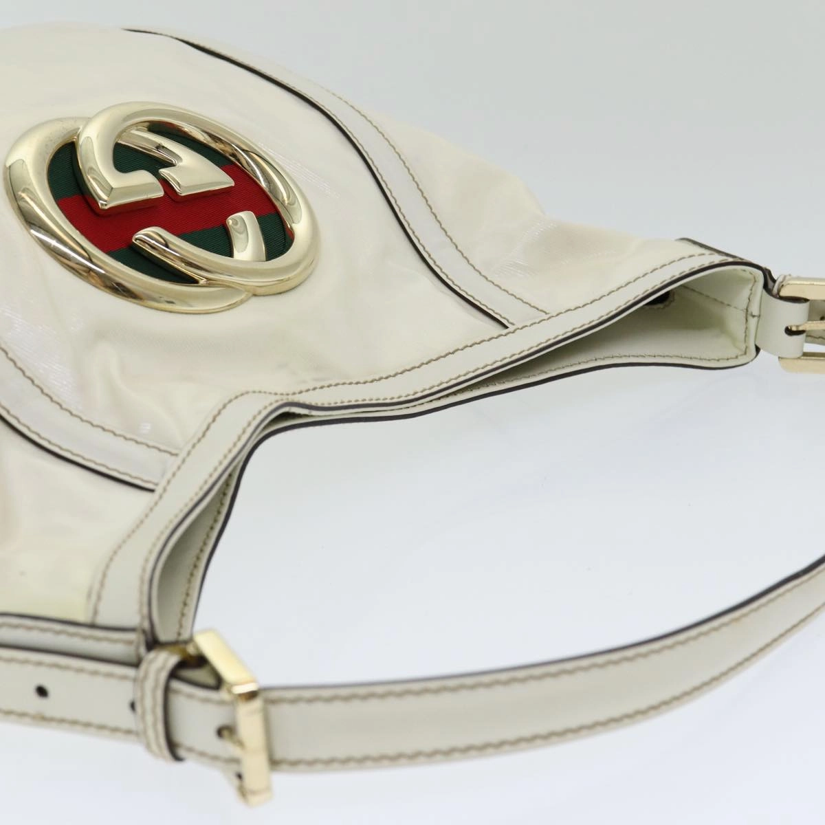 GUCCI Web Sherry Line Shoulder Bag Coated Canvas White Red 162740  ep4886
