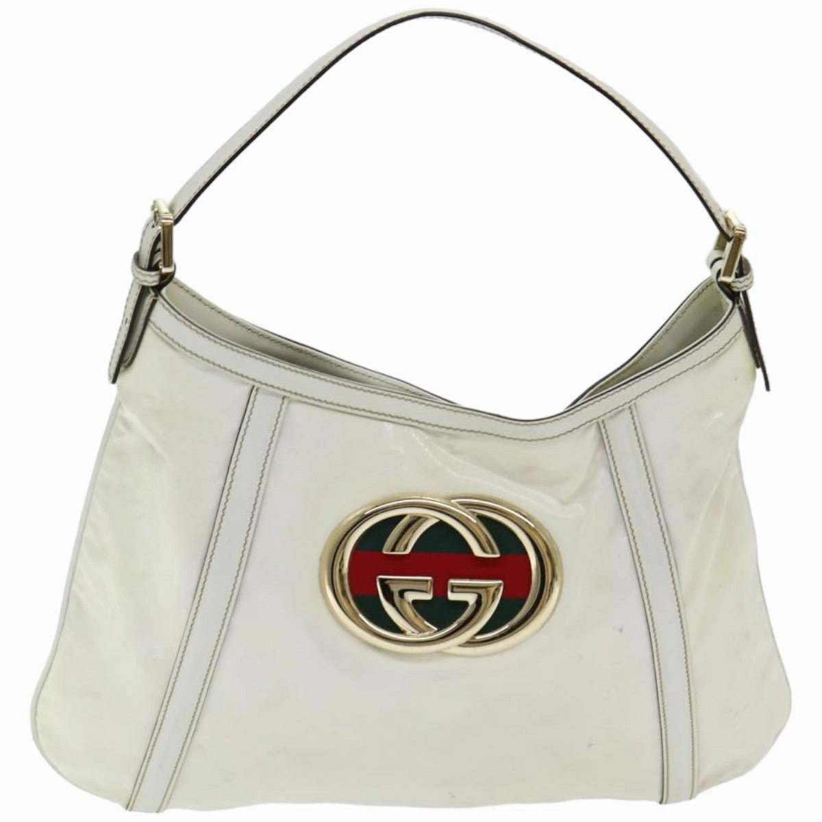 GUCCI Web Sherry Line Shoulder Bag Coated Canvas White Red 162740  ep4886