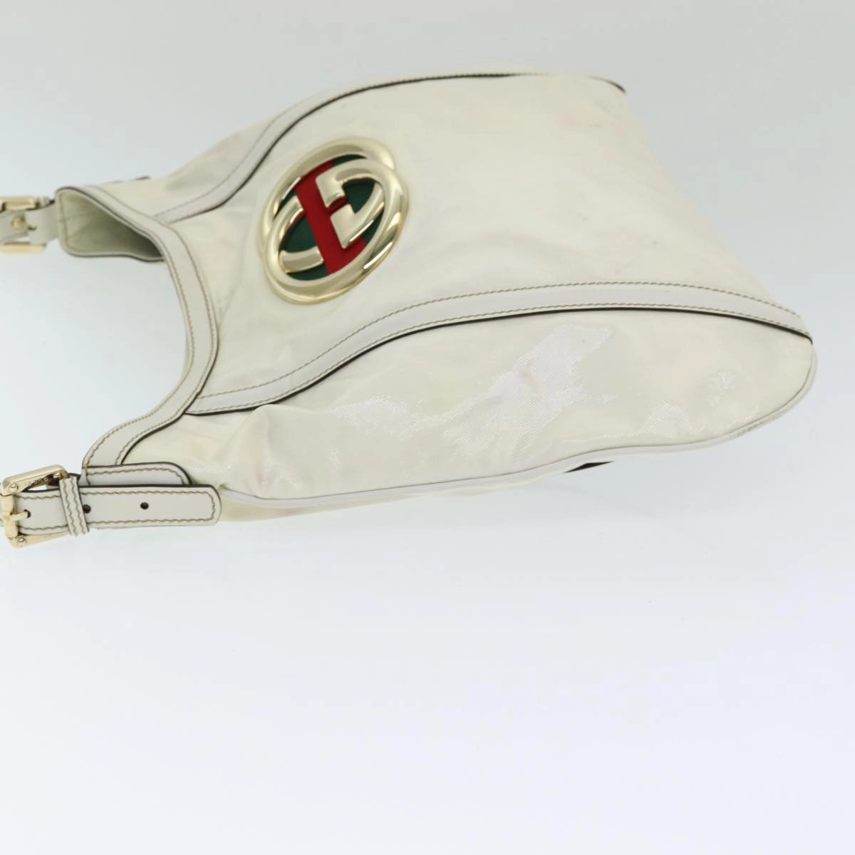 GUCCI Web Sherry Line Shoulder Bag Coated Canvas White Red 162740  ep4886