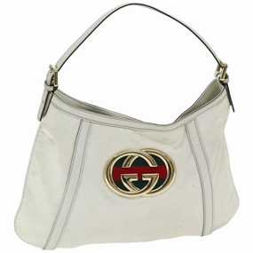 GUCCI Web Sherry Line Shoulder Bag Coated Canvas White Red 162740  ep4886