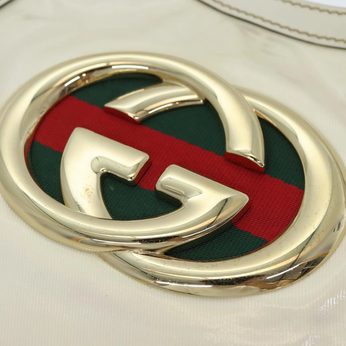 GUCCI Web Sherry Line Shoulder Bag Coated Canvas White Red 162740  ep4886