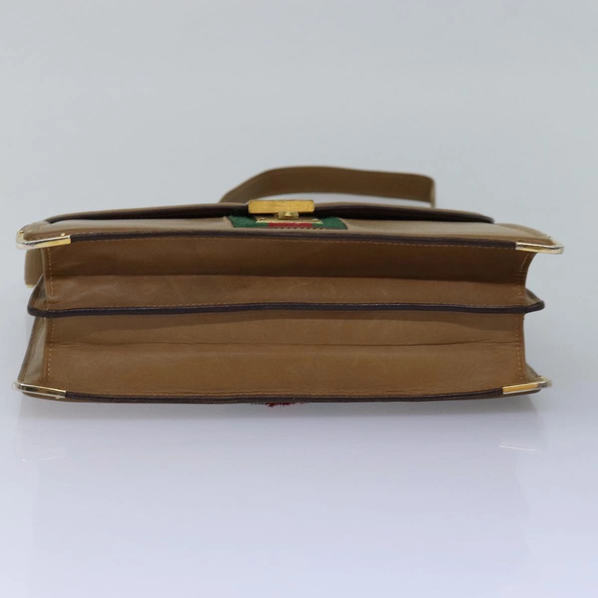 GUCCI Web Sherry Line Shoulder Bag Leather Beige  ep4582