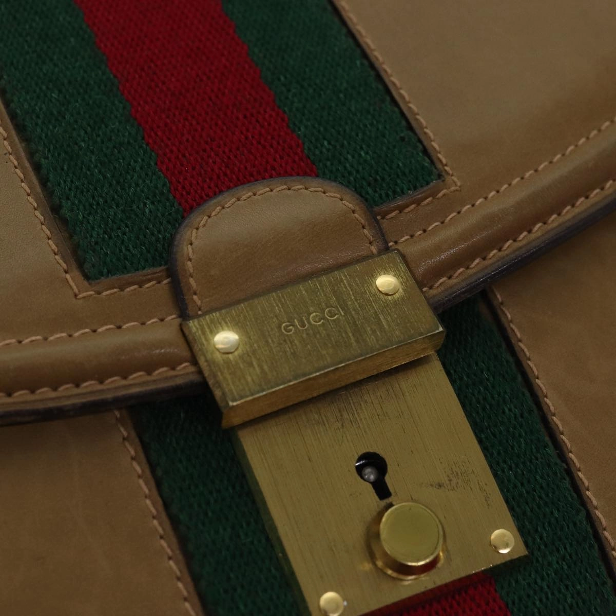 GUCCI Web Sherry Line Shoulder Bag Leather Beige  ep4582