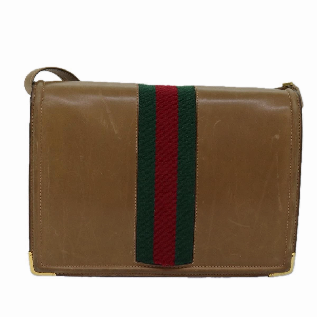GUCCI Web Sherry Line Shoulder Bag Leather Beige  ep4582