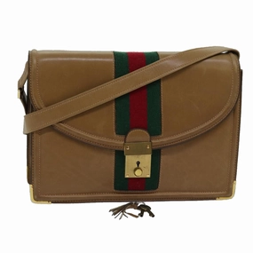 GUCCI Web Sherry Line Shoulder Bag Leather Beige  ep4582