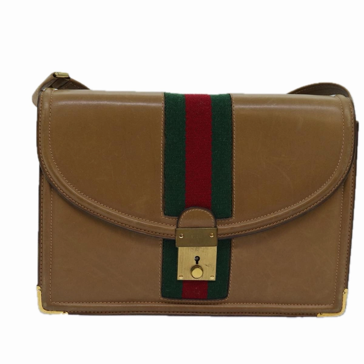 GUCCI Web Sherry Line Shoulder Bag Leather Beige  ep4582