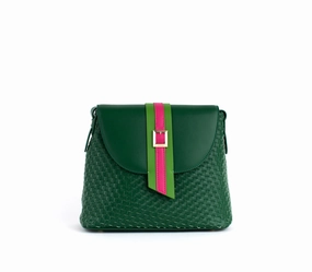 Gunas New York Kate Green Vegan Basket Weave Shoulder Bag