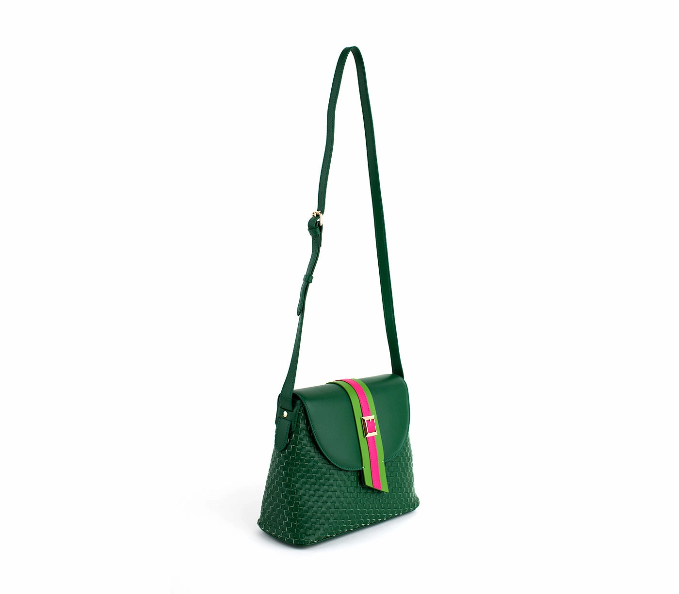 Gunas New York Kate Green Vegan Basket Weave Shoulder Bag