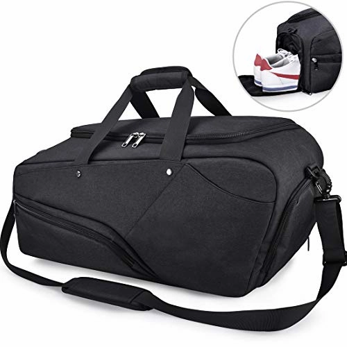 Gym Bag Sports Duffle Bag with Shoes Compartment Waterproof Large Travel Duffel Bags Weekender Overnight Bag for Men Women 45L Black