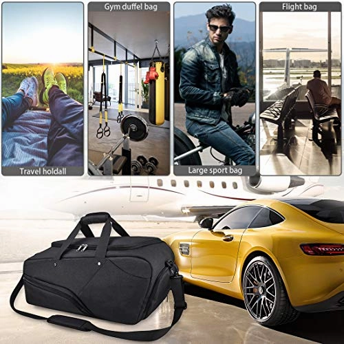 Gym Bag Sports Duffle Bag with Shoes Compartment Waterproof Large Travel Duffel Bags Weekender Overnight Bag for Men Women 45L Black