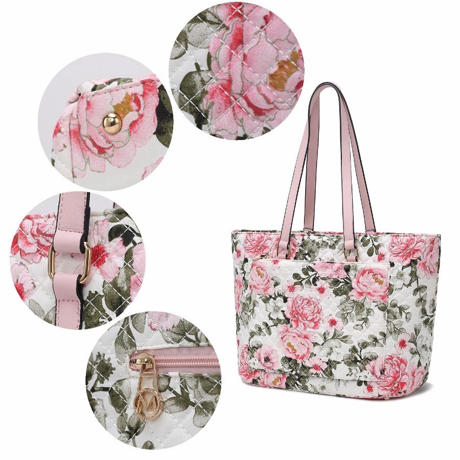 Hallie Quilted Cotton Botanical Pattern Womens Tote Bag