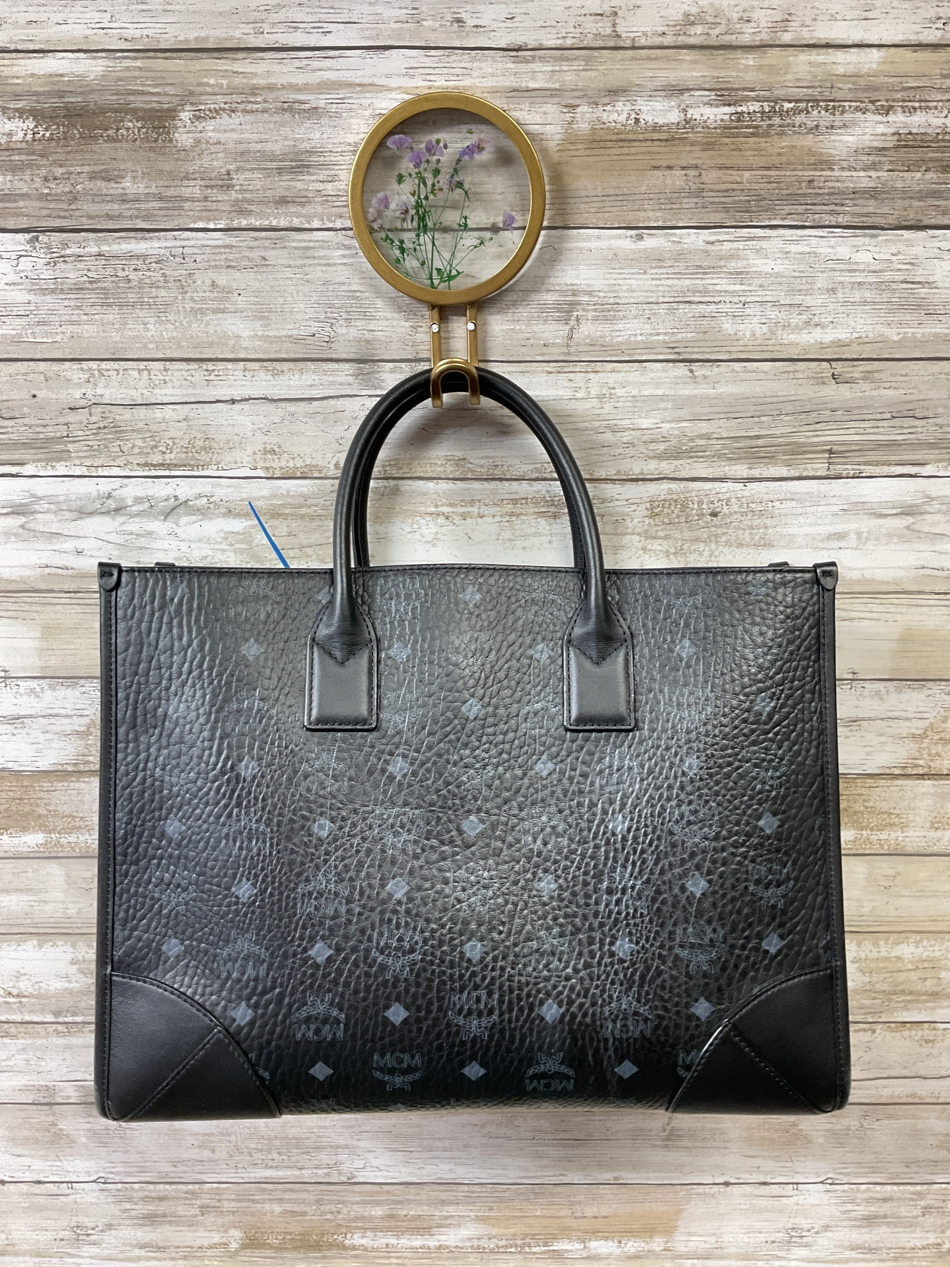 Handbag Luxury Designer By Mcm In Black, Size:Large