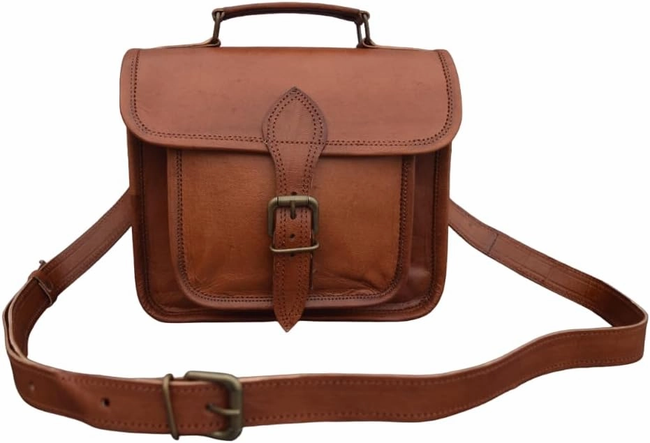 Handcrafted Genuine Leather Satchel Crossbody Bag Men Women Purse Wallet Handbag Messenger Sling Bags, 9 Inch Mini