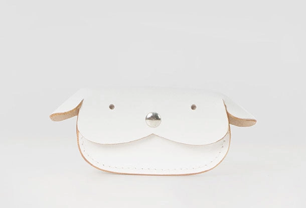 Handmade leather white dog cute billfold coin change wallet card wallet for women