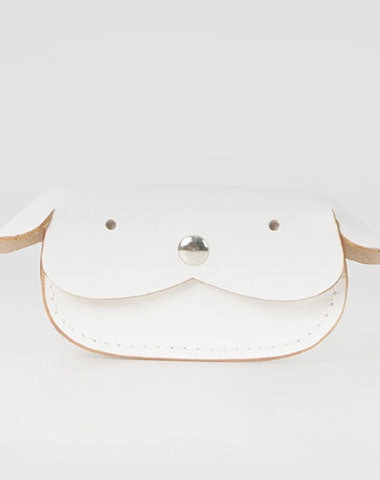 Handmade leather white dog cute billfold coin change wallet card wallet for women