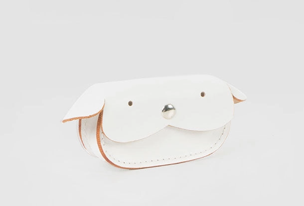 Handmade leather white dog cute billfold coin change wallet card wallet for women