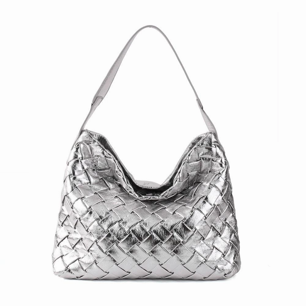 Handmade Soft Vegan Leather Woven Tote Bag for Women, Large Minimalist Commuter Shoulder Bag with Inner Pouch