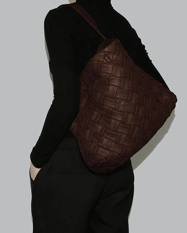 Handmade Soft Vegan Leather Woven Tote Bag for Women, Large Minimalist Commuter Shoulder Bag with Inner Pouch