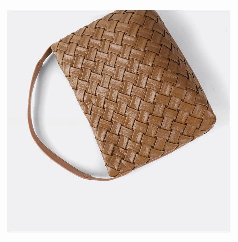 Handmade Soft Vegan Leather Woven Tote Bag for Women, Large Minimalist Commuter Shoulder Bag with Inner Pouch