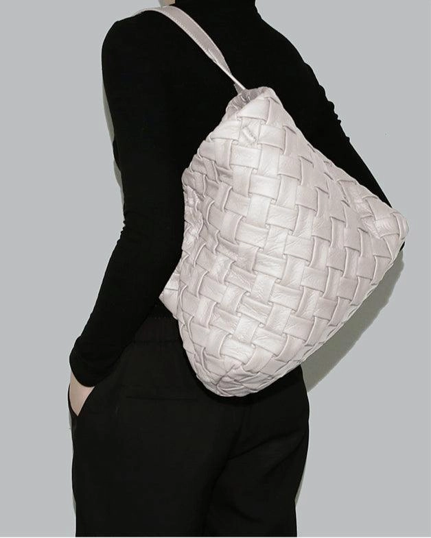 Handmade Soft Vegan Leather Woven Tote Bag for Women, Large Minimalist Commuter Shoulder Bag with Inner Pouch